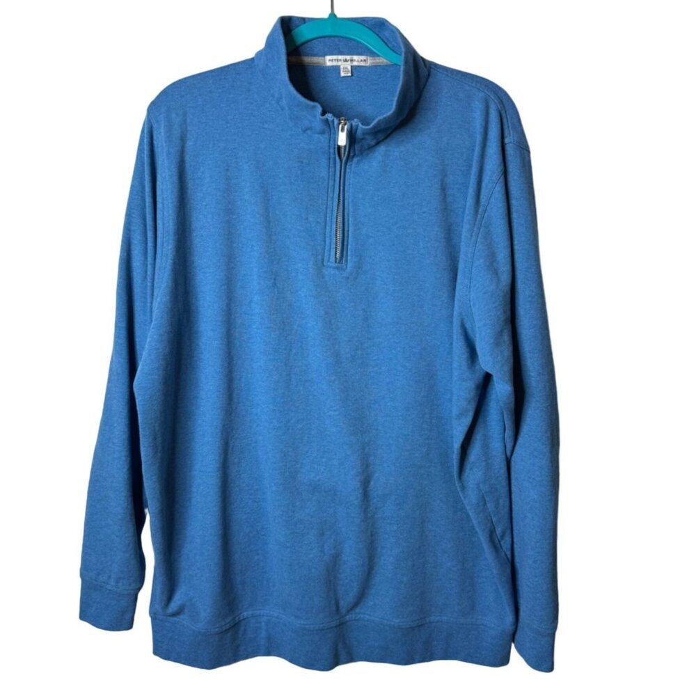 Peter Millar Sweater Sz 2XL Blue 1/4 Zip Golf Interlock Comfort Stand Collar‎